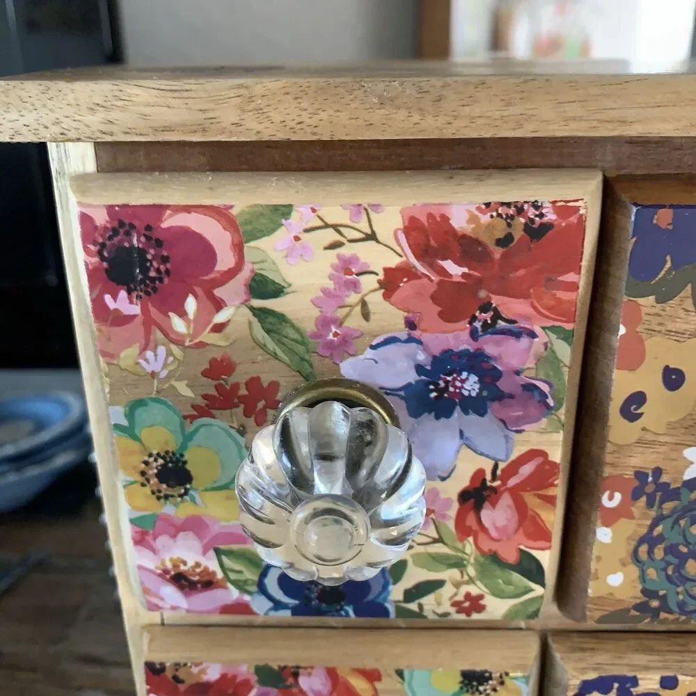 The Pioneer Woman Spice Box 4 Drawer Dazzling Dahlias Floral Acrylic Knobs RARE